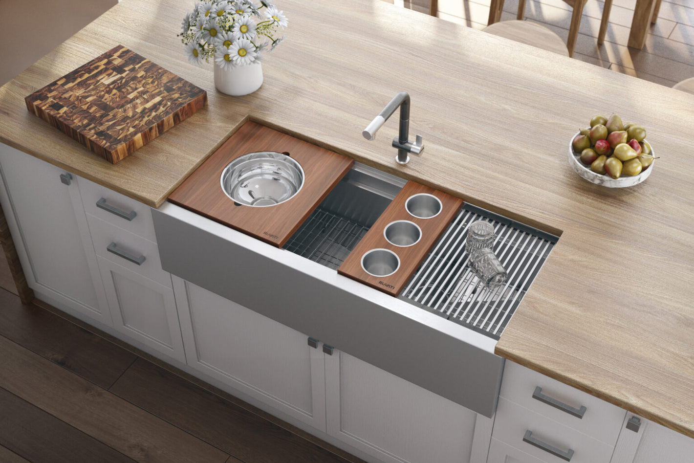 Ruvati 45-inch Workstation Two-Tiered Ledge Kitchen Sink Apron-Front 16 Gauge Stainless Steel – RVH9333