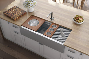 Ruvati 45-inch Workstation Two-Tiered Ledge Kitchen Sink Apron-Front 16 Gauge Stainless Steel – RVH9333