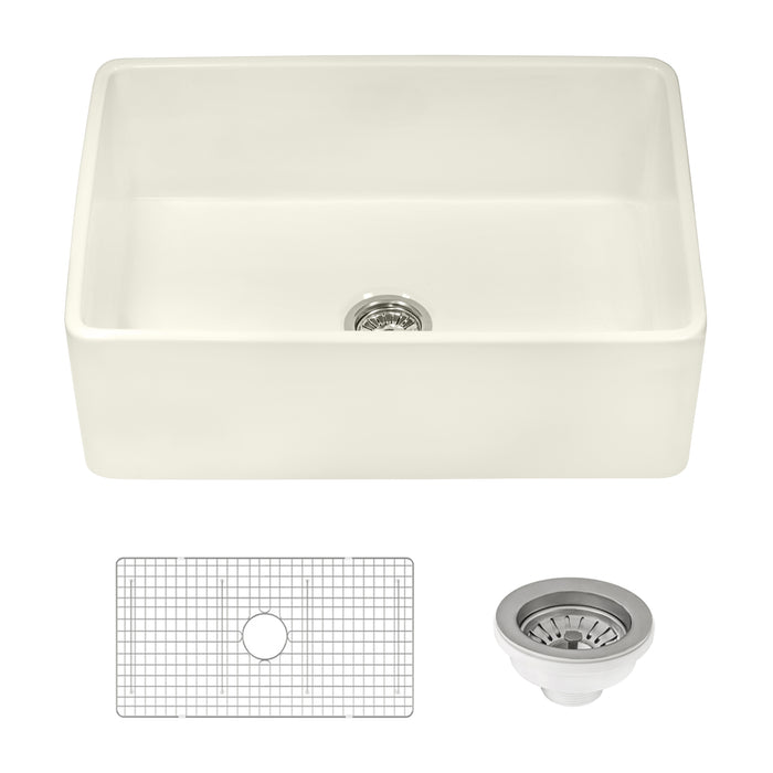 Ruvati 30 x 20 inch Fireclay Reversible Farmhouse Apron-Front Kitchen Sink Single Bowl – Biscuit – RVL2100BS