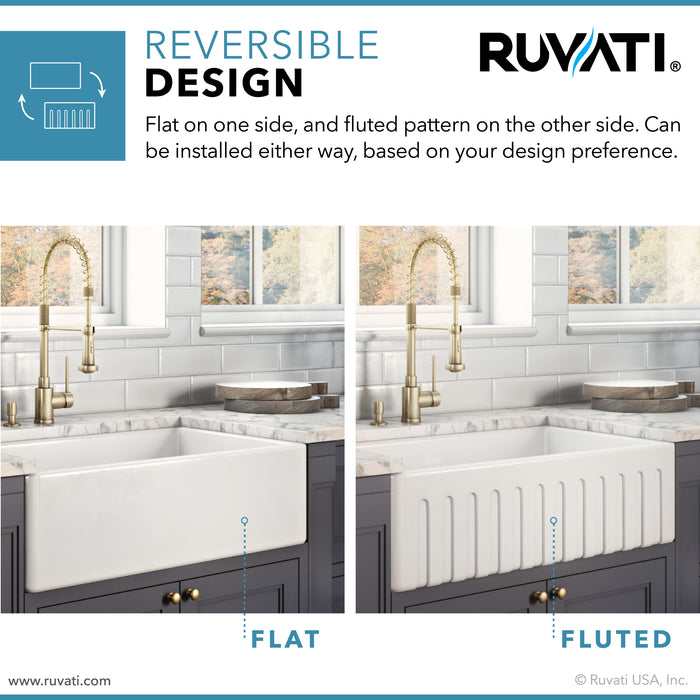 Ruvati 30 x 20 inch Fireclay Reversible Farmhouse Apron-Front Kitchen Sink Single Bowl – Biscuit – RVL2100BS