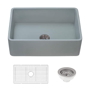 Ruvati 30 x 20 inch Fireclay Reversible Farmhouse Apron-Front Kitchen Sink Single Bowl – Horizon Gray – RVL2100GR