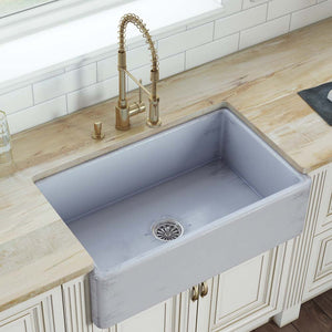 Ruvati 33 inch Fireclay Distressed Finish Farmhouse Apron-Front Kitchen Sink Reversible – Coastal Blue – RVL2300SB