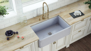 Ruvati 33 inch Fireclay Distressed Finish Farmhouse Apron-Front Kitchen Sink Reversible – Coastal Blue – RVL2300SB