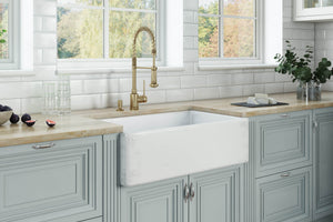Ruvati 33 x 20 inch Fireclay Reversible Farmhouse Apron-Front Kitchen Sink Specialty Finish – Distressed White – RVL2300SW