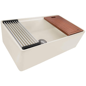Ruvati 33 inch Fireclay Workstation Farmhouse Kitchen Sink Apron Front Single Bowl Biscuit Sand – RVL2387BS