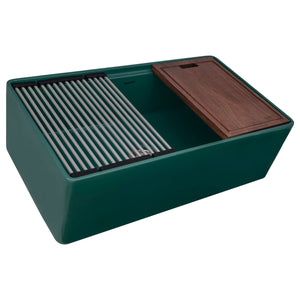 Ruvati 33 inch Fireclay Workstation Emerald Green Farmhouse Kitchen Sink Apron Front Single Bowl – RVL2387EG