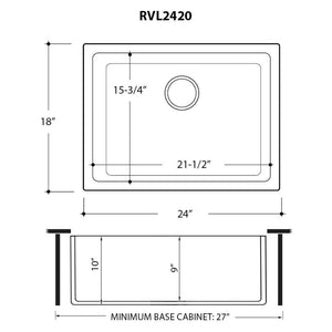 Ruvati 24-inch Fireclay Undermount / Drop-in Topmount Kitchen Sink Single Bowl – Glossy Black – RVL2420BK