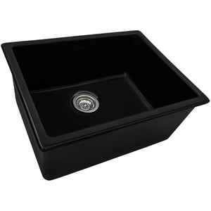 Ruvati 24-inch Fireclay Undermount / Drop-in Topmount Kitchen Sink Single Bowl – Glossy Black – RVL2420BK