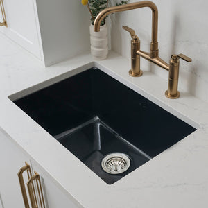 Ruvati 24-inch Fireclay Undermount / Drop-in Topmount Kitchen Sink Single Bowl – Glossy Black – RVL2420BK