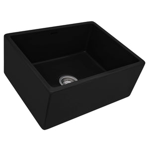 Ruvati 23-inch Fireclay Farmhouse Kitchen Laundry Utility Sink Single Bowl – Glossy Black- RVL2468BK