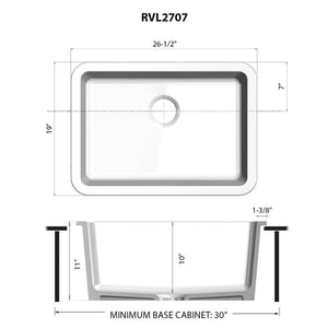 Ruvati 27-inch Fireclay Undermount / Drop-in Topmount Kitchen Sink Single Bowl – Black – RVL2707BK