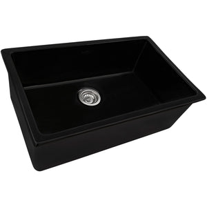 Ruvati 27-inch Fireclay Undermount / Drop-in Topmount Kitchen Sink Single Bowl – Black – RVL2707BK