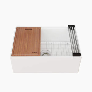 Ruvati 27 inch Fireclay Workstation White Farmhouse Kitchen Sink Apron Front Single Bowl – RVL2781WH