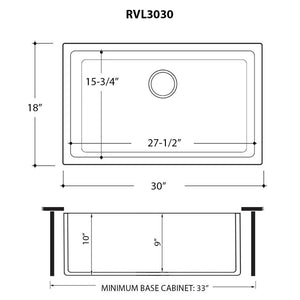 Ruvati 30-inch Fireclay Undermount / Drop-in Topmount Kitchen Sink Single Bowl – Glossy Black – RVL3030BK