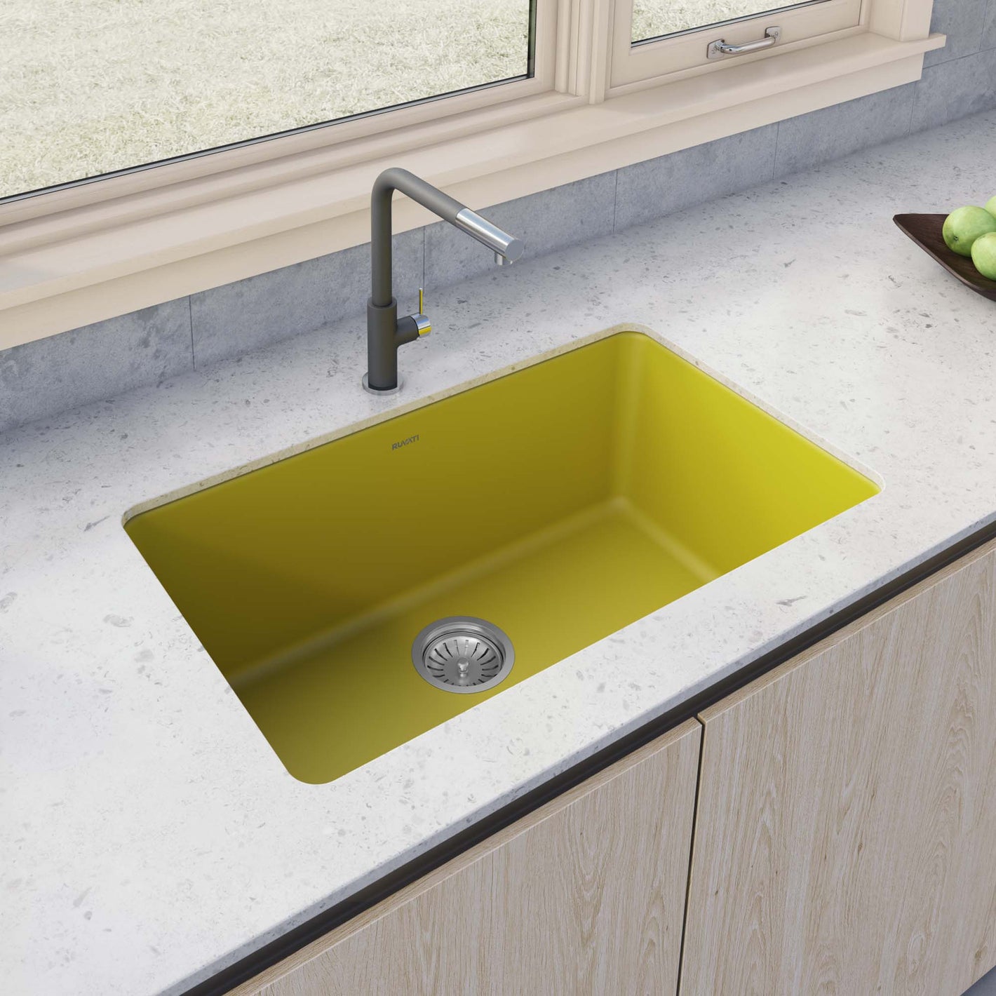 Ruvati 30-inch Fireclay Undermount / Drop-in Topmount Kitchen Sink Single Bowl – Yellow – RVL3030YL