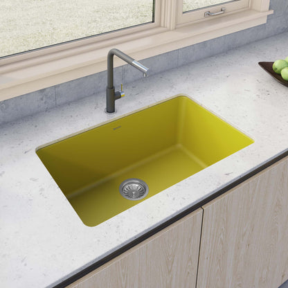 Ruvati 30-inch Fireclay Undermount / Drop-in Topmount Kitchen Sink Single Bowl – Yellow – RVL3030YL
