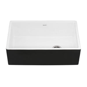 Ruvati Black and White 30-inch Fireclay Farmhouse Offset Drain Kitchen Sink Single Bowl – RVL4018RBW