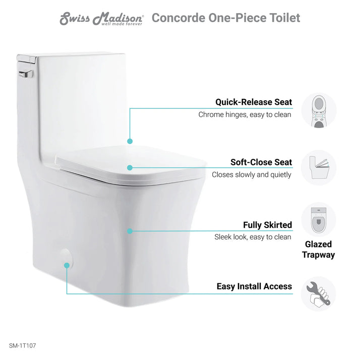 Concorde One-Piece Square Toilet Side Flush 1.28 gpf