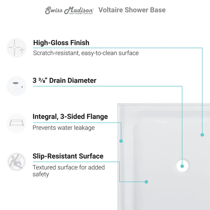 Voltaire 60" x 30" Center Drain, Shower Base