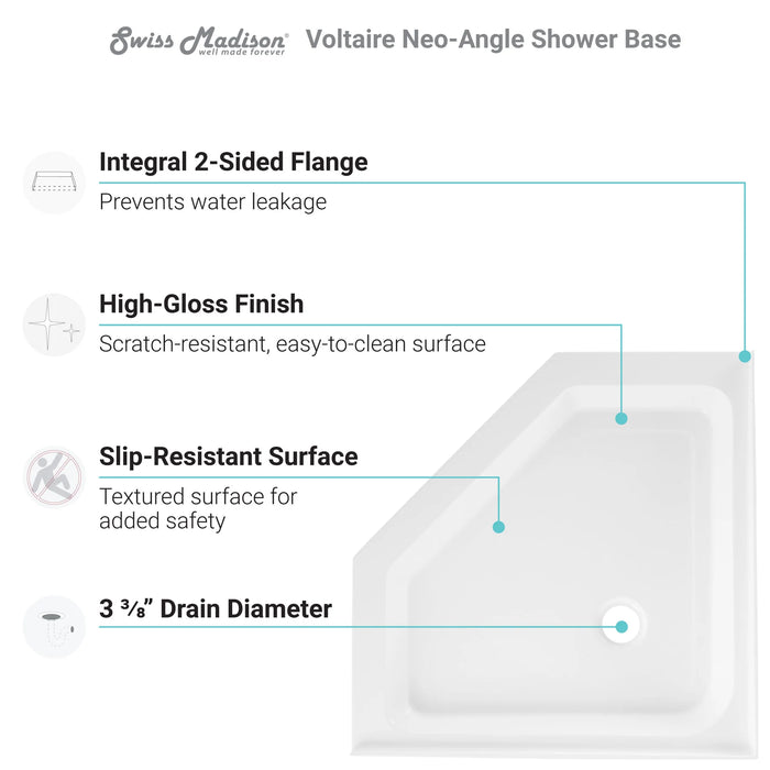 Voltaire 42" X 42" Center Drain, Neo-Angle Shower Base