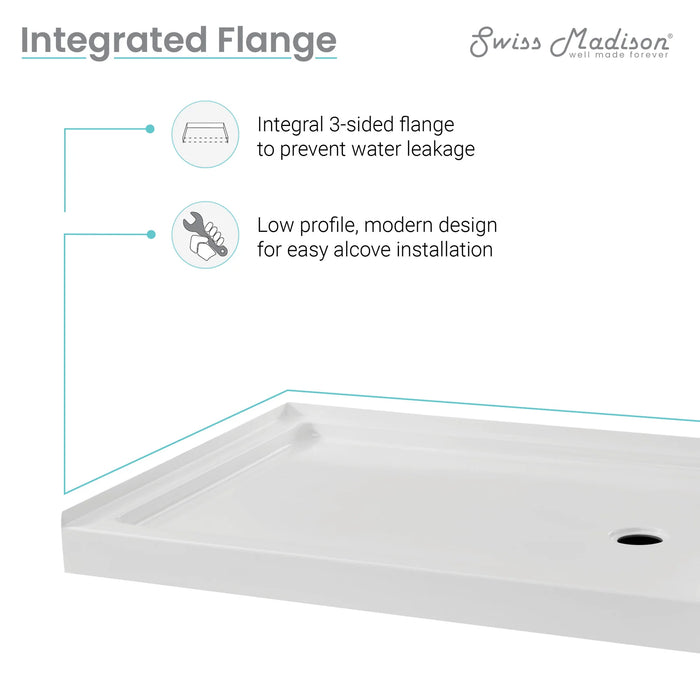 Carré 48" x 36" Acrylic White, Single-Threshold, Right Drain, Shower Base
