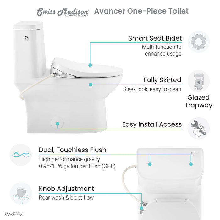 Avancer One-Piece Toilet with Cascade Smart Seat 0.95/1.26 gpf
