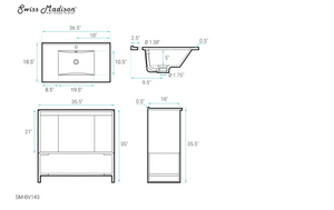 Marseille Freestanding Bathroom Vanity 36 inch with white sink top