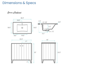 Eclair 36" Bathroom Vanity in Gray Oak with white sink top