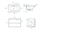 30 inch Liberte Wall-Mount Bathroom Vanity with white sink top - 1 Faucet Hole