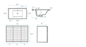 36 inch Cascade Wall-Mount Bathroom Vanity white oak 1 Faucet Hole (white countertop)