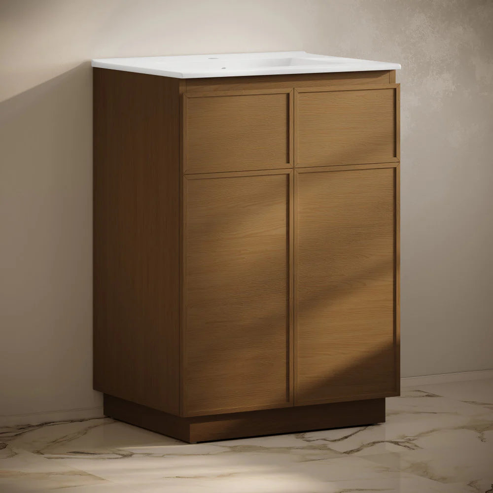 Unassembled St. Tropez Freestanding Bathroom Vanity with white sink top