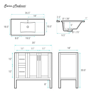 Forme 36 inch Freestanding Bathroom Vanity with white sink top