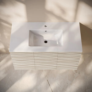 36 inch Cascade Wall-Mount Bathroom Vanity white oak 1 Faucet Hole (white countertop)