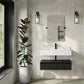 36 inch Avancer Wall-Mount Bathroom Vanity black oak White Marble Sink - 1 Faucet Hole