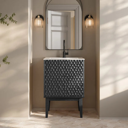 Unassembled Bosse Freestanding Bathroom Vanity with white sink top