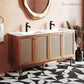 60" Freestanding Bathroom Vanity, Double Basin, White Sink top 1 faucet hole