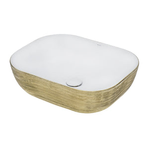 20 x 16 inch Bathroom Vessel Sink Gold Decorative Art Above Vanity Counter White Ceramic