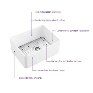(wholesale) - 24″ Fireclay Farmhouse Kitchen Sink Landis Series – K2-SF24