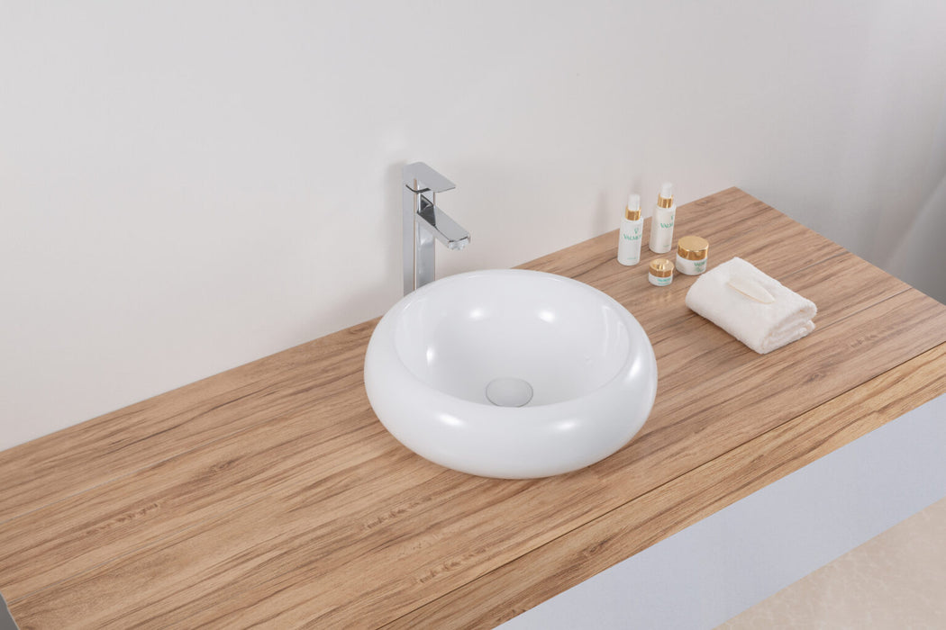 18 inch Round Bathroom Vessel Sink White Above Vanity Counter Circular Porcelain Ceramic