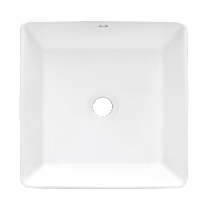 15 x 15 inch Bathroom Vessel Sink White Square Above Counter Porcelain Ceramic