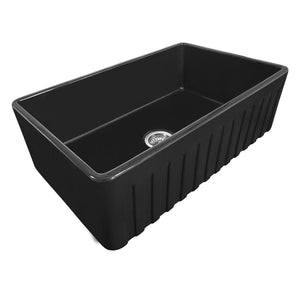 30 x 20 inch Fireclay Reversible Farmhouse Apron-Front Kitchen Sink Single Bowl – Glossy Black