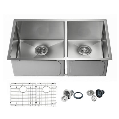 32 3/4″ Handcrafted Undermount Double Bowl Stainless Steel Kitchen Sink – K1-D33-BS