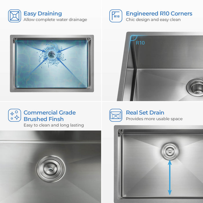 28″ Handcrafted Undermount Single Bowl 16 gauge Stainless Steel Kitchen Sink – K1-S28