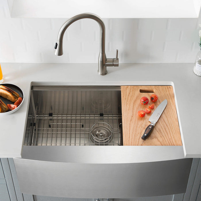 27″ Farmhouse Apron Single Bowl Stainless Steel Workstation Kitchen Sink – K1-SF27T