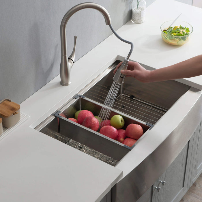 27″ Farmhouse Apron Single Bowl Stainless Steel Workstation Kitchen Sink – K1-SF27T