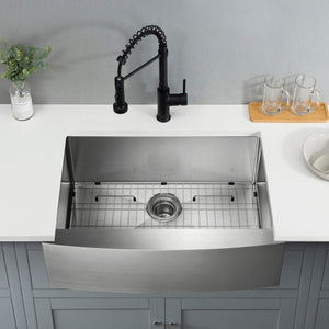 27″ Handcrafted Farmhouse Apron Single Bowl Stainless Steel Kitchen Sink – K1-SF27