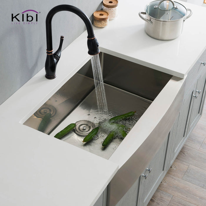 33″ Handcrafted Farmhouse Apron Single Bowl Stainless Steel Kitchen Sink – K1-SF33