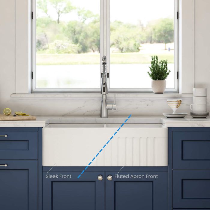 33″ Fireclay Farmhouse double Bowl Kitchen Sink Pillar Series – K2-DF33PI