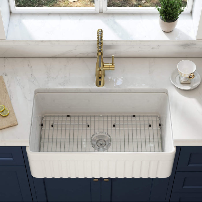 33″ Fireclay Farmhouse Single Bowl Kitchen Sink Pillar Series – K2-SF33PI