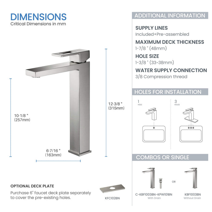KIBI Cubic Brass Single Handle Bathroom Vessel Sink Faucet
